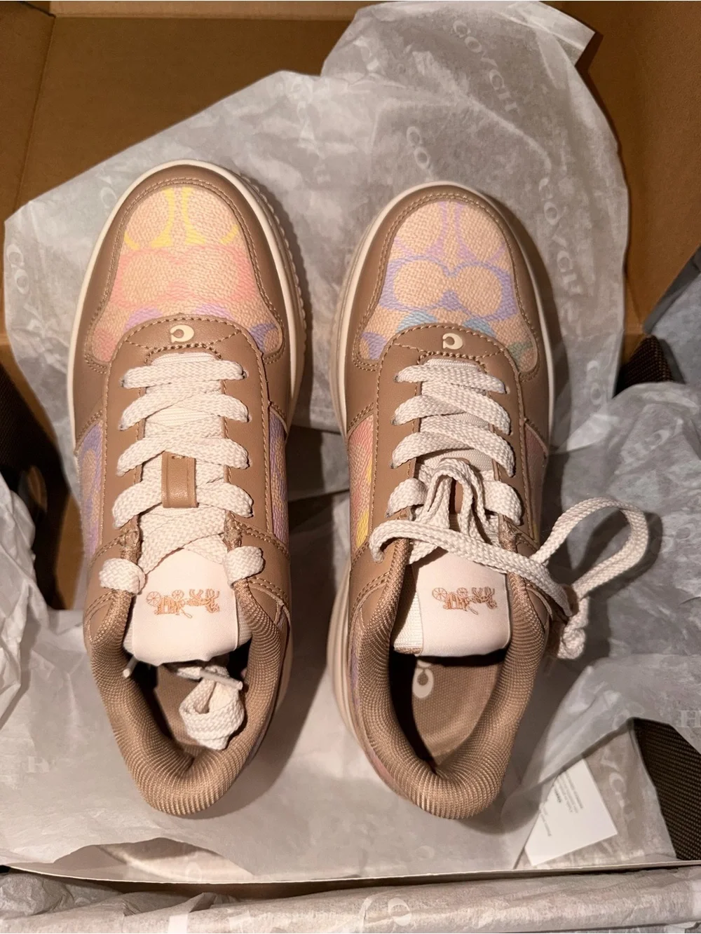 Coach Pastel Rainbow Signature Monogram  Platform Sneakers